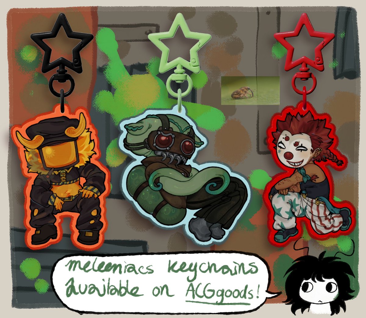 Hi!!!! I made cool meleeniacs keychains....you can get them on ACGGOODS! More characters will be added SOOn