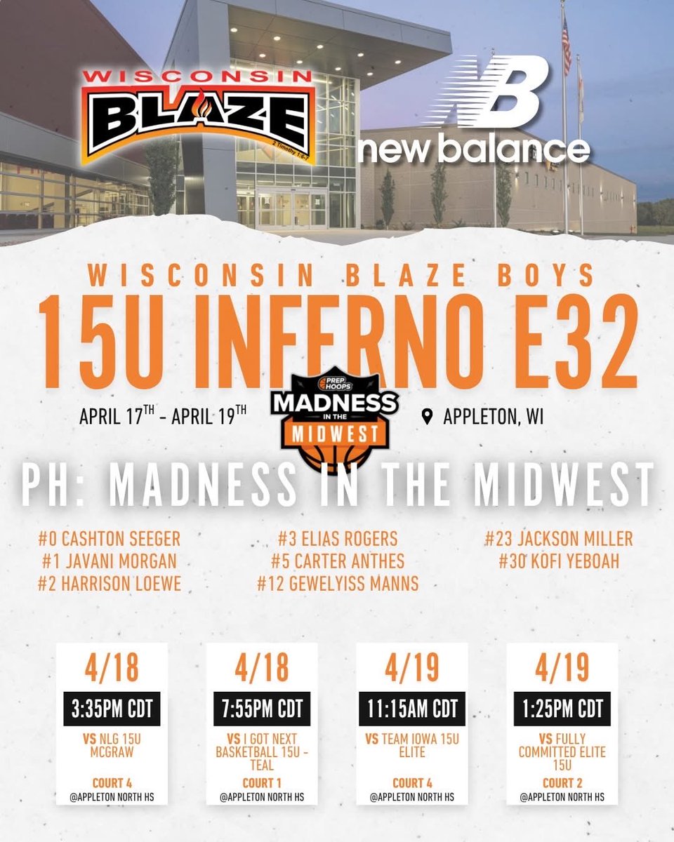 WisconsinBlaze_'s tweet photo. Here are our Boys Schedule for April 17-19 π₯
.
#wisconsinblaze #newbalance https://t.co/ziMsR21M92