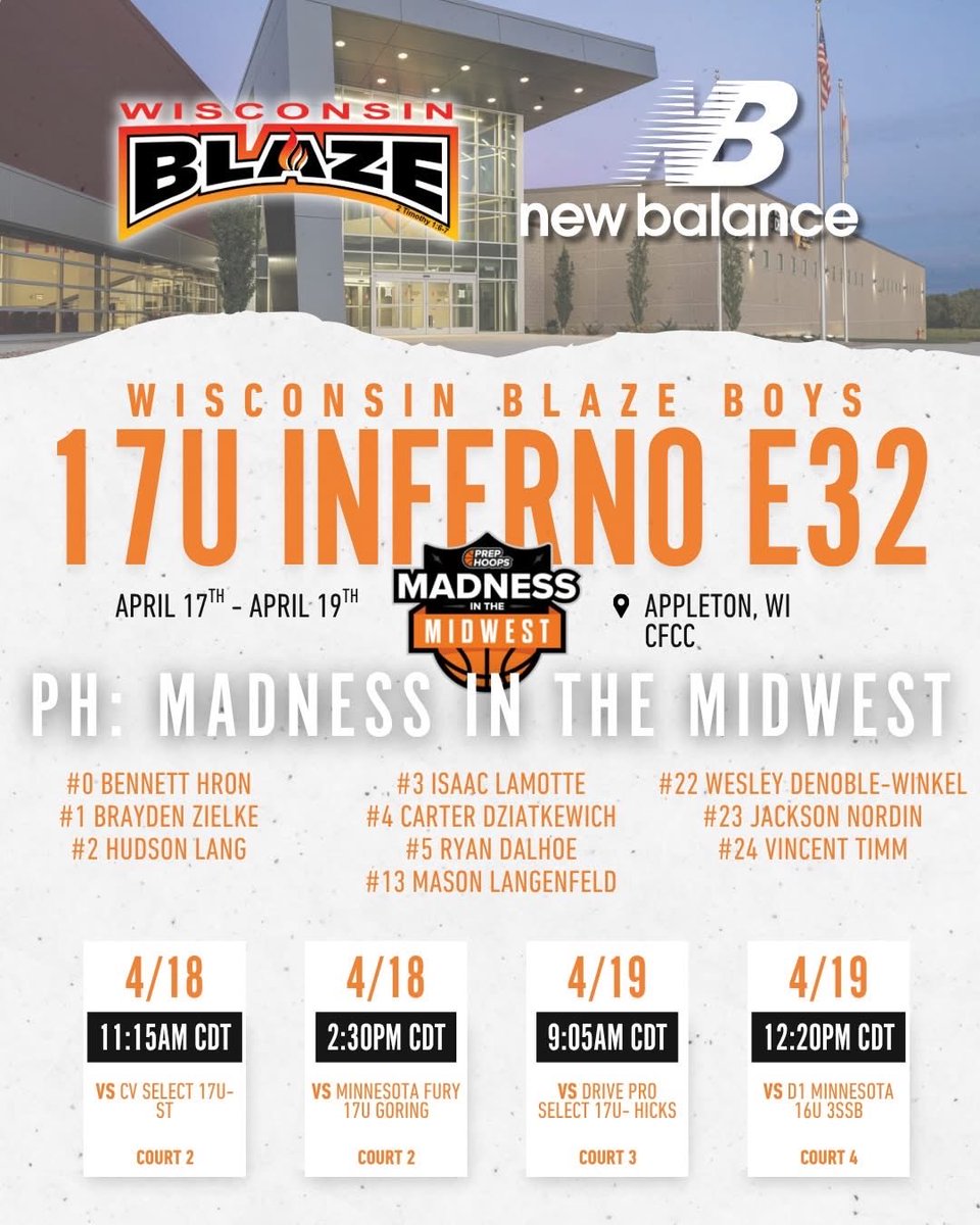 WisconsinBlaze_'s tweet photo. Here are our Boys Schedule for April 17-19 π₯
.
#wisconsinblaze #newbalance https://t.co/ziMsR21M92