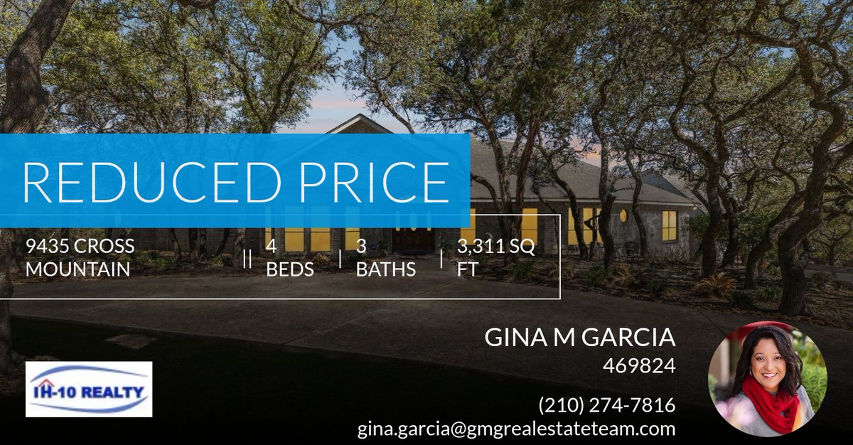 GMGhomes's tweet photo. 📍 Reduced Price 📍 This recently reduced home at 9435 Cross Mountain in San Antonio won't last long, so, don't wait to set up a showing! Reach out here or at (210) 274-7816 for more information! https://t.co/7YPXzSshsF https://t.co/YSoNSDecP4