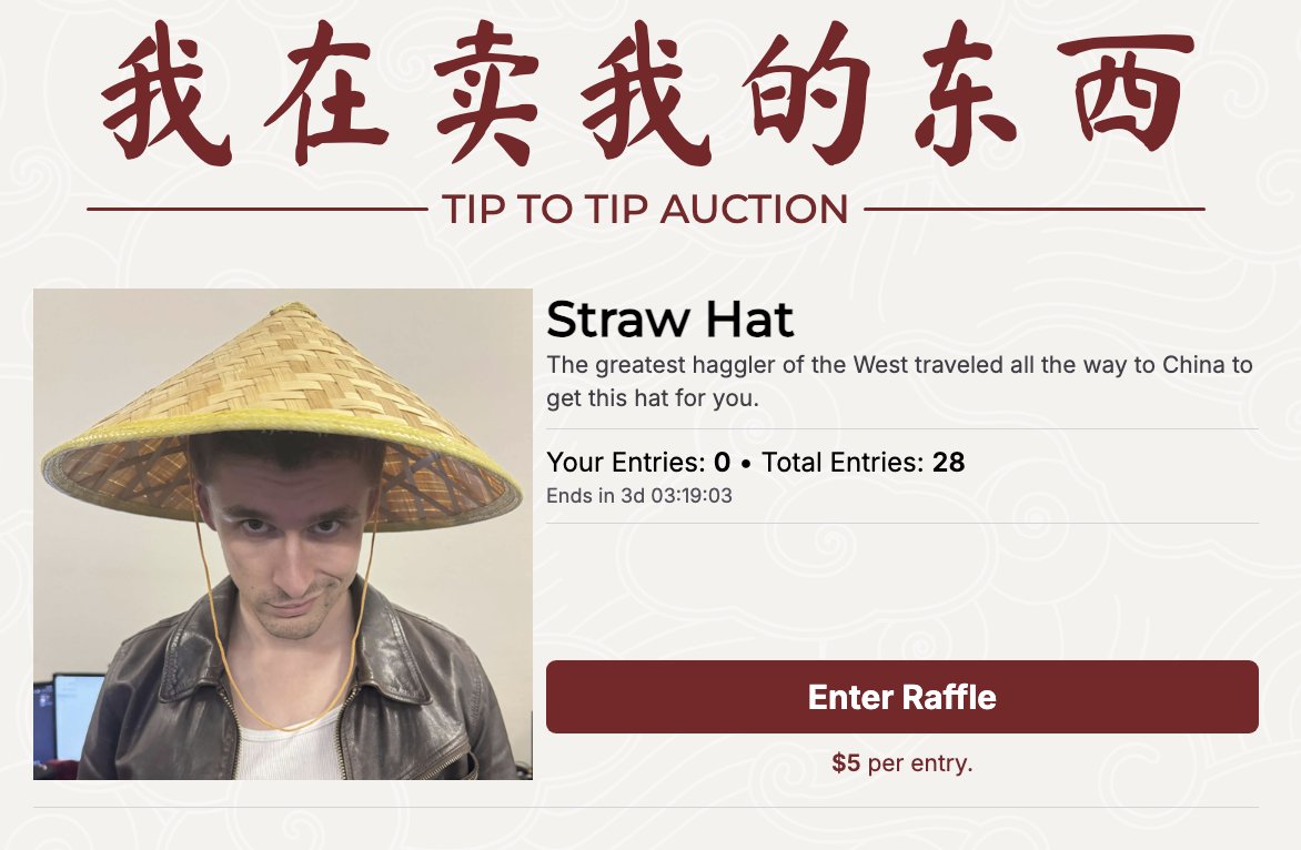 WE CROSSED $100K YALL

we also added a new item to the raffle if you want an authentic shaoilin temple hat (i haggled it for u)