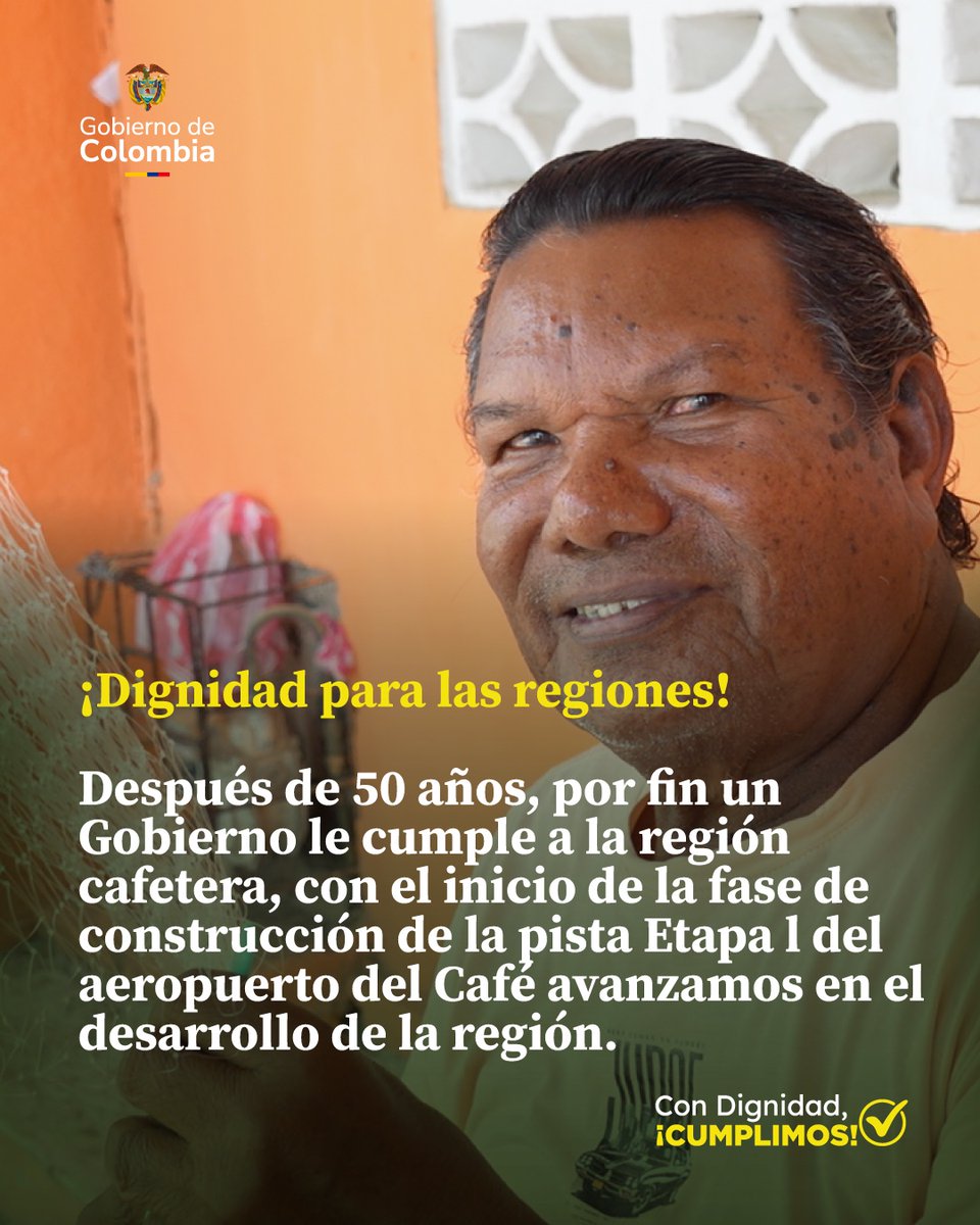 ¡#ConDignidadCumplimos!

Después de 50 años, por fin un Gobierno le cumple a la región cafetera, con el inicio de la construcción del aeropuerto del Café avanzamos en el desarrollo de la región.