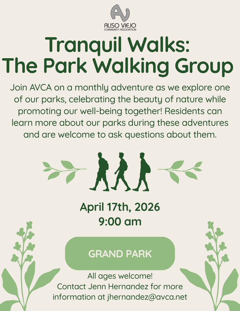 AVCALife's tweet photo. Join us tomorrow to get your steps in!
Embrace the serenity with us on April 17th, 2026, at 9:00 AM as we stroll through the tranquil beauty of Grand Park! 🌿✨ Connect with nature, enhance your well-being, and discover the hidden gems within our parks. https://t.co/LBOUL8tbd6