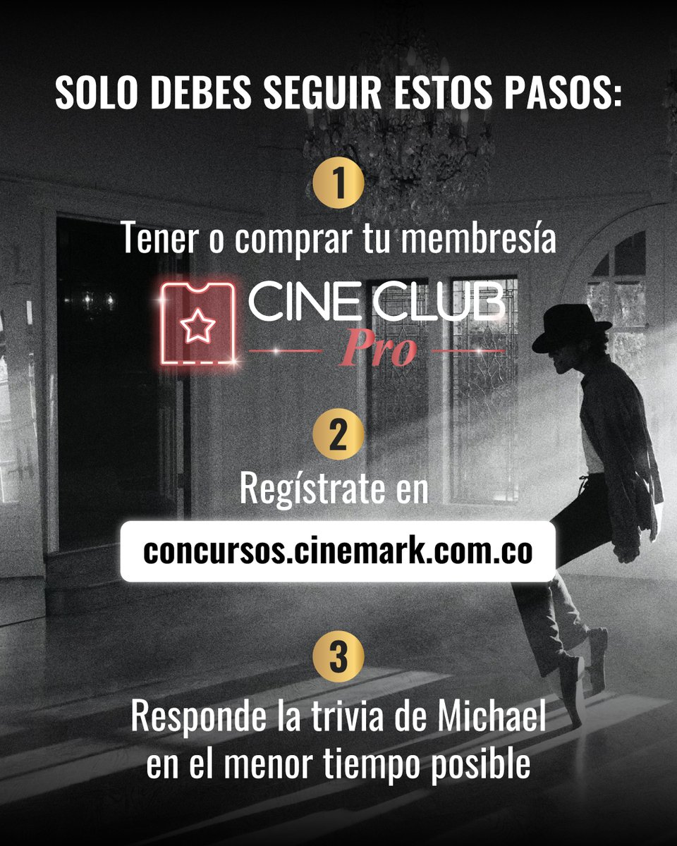 CinemarkCol's tweet photo. ¡Con #CineClubPro 🔴 puedes ir a la PREMIER de #Michael!

Debes tener tu membresía Pro activa e ingresar a la sección concursos en https://t.co/FD5hjQAWgz 💻, regístrate y responde la trivia correctamente en el menor tiempo, las primeras 15 personas en hacerlo serán los ganadores https://t.co/D7KlXVVDye