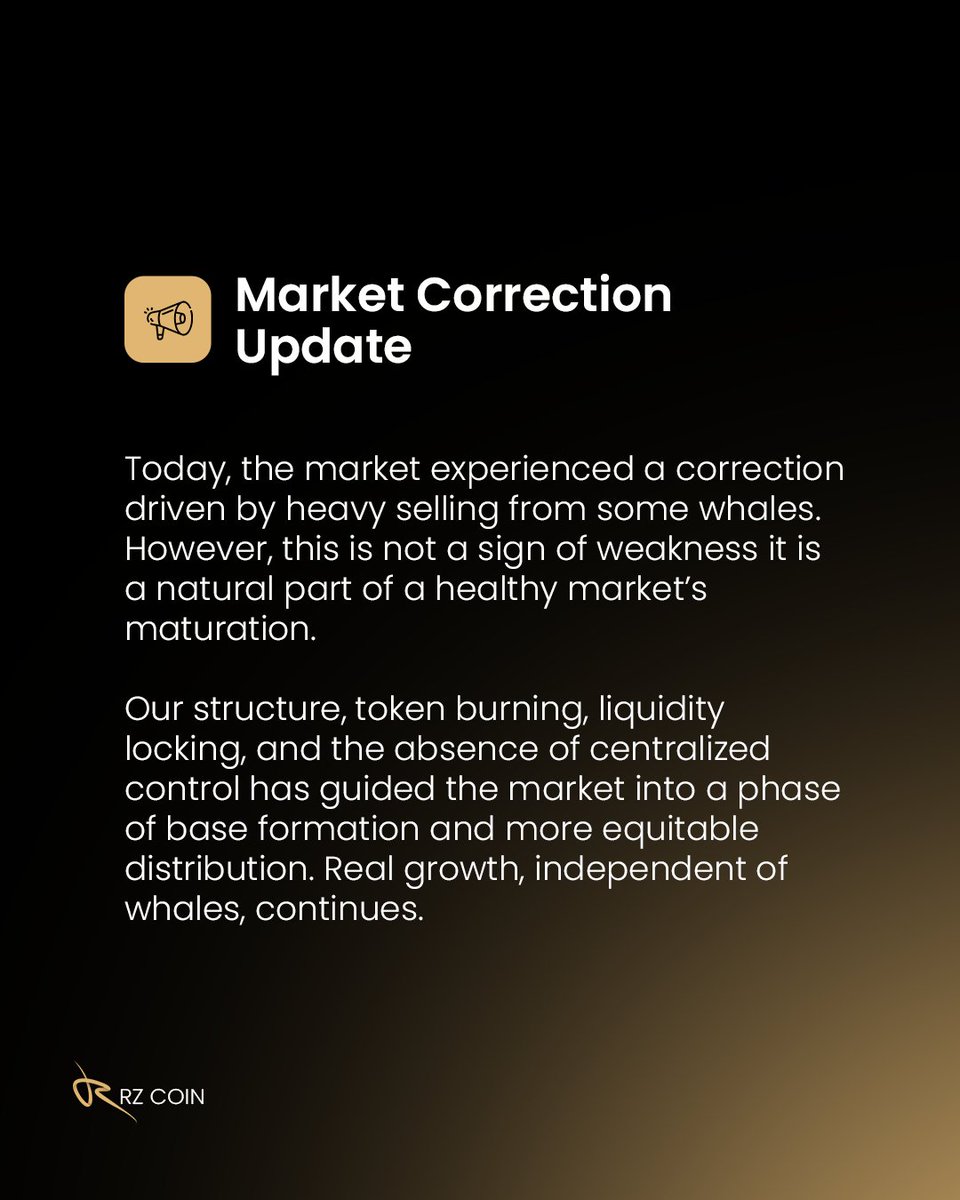RZoasis's tweet photo. ✅✅ Today, the market experienced a correction driven by heavy selling from some whales. However, this is not a sign of weakness it is a natural part of a healthy market's maturation.
$RZCoin https://t.co/ZZ4Q1YWCBo