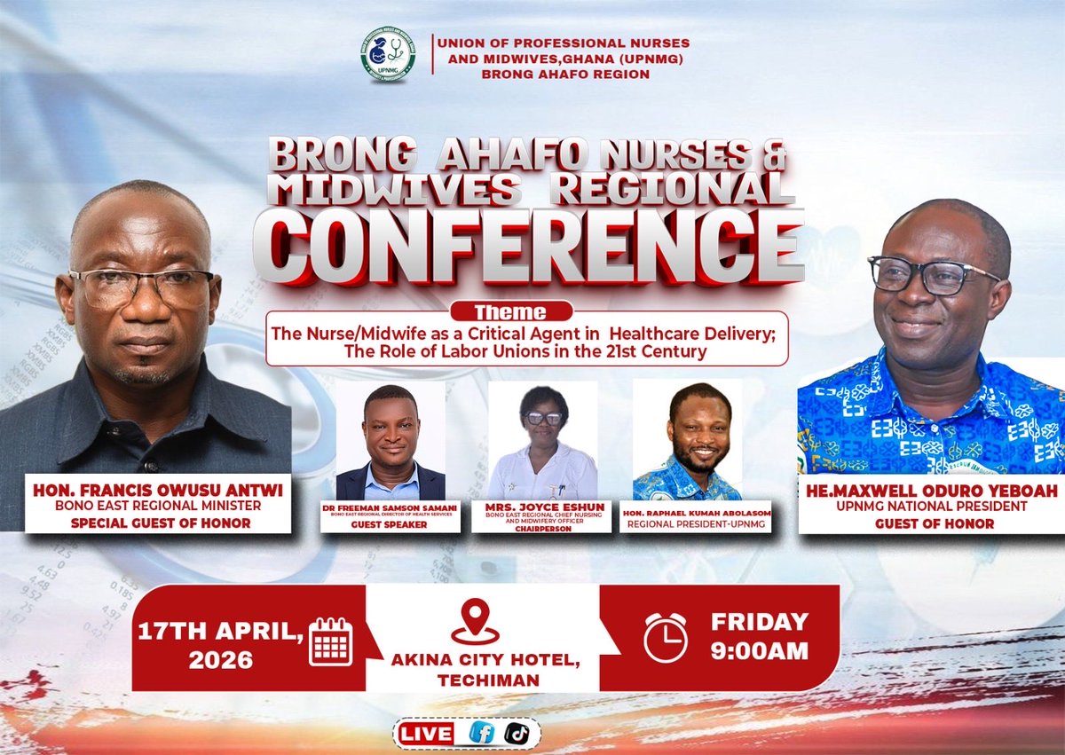 upnmg2017's tweet photo. Join us in Akina city tomorrow in Techiman for the Nurses and Midwives Conference https://t.co/z4JbeiQOL8