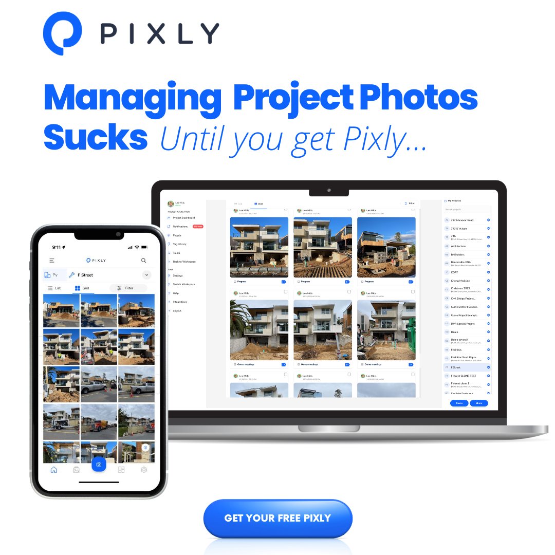 pixlyai's tweet photo. Managing project photos sucks. It’s messy &amp; disorganized. It costs time, money, profits &amp; sometimes the job. A missing photo can turn into a:

-Dispute
-Lost payment
-Schedule delays
-Profits

Pixly fixes that.

#construction #contractor #constructionmanagement #contech #proptech https://t.co/dx7exJUCzF