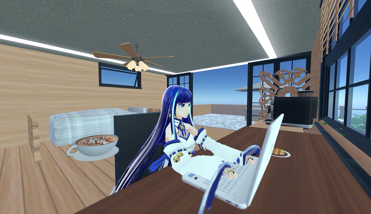 Lindacluster's tweet image. #おは戦80417ak🍺 #cluster 
おはようございます＾＾
今朝は、新しく #クリエイターズマンション ワールドクラフト・２号棟に入居された雪月桜花さんのお部屋「作業部屋『風花雪月』 #w2-304」からの１枚
すっきりとして作業がはかどりそうな素敵なお部屋💙