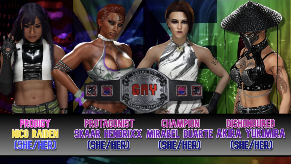 LGBTKOGym's tweet photo. A MATTER OF PRIDE 4 MAIN EVENT

A Prodigy, A Protagonist, A Dishonored, and a Champion. 

The LGBTKO World Title is on the line in the main event of AMOP 4. As @NicoRaiden @SkaarHendrixx_ &amp; @DishonoredAkira all look to get revenge on @MimiDuerte by taking what she holds dearest. https://t.co/NyHolK8NFL