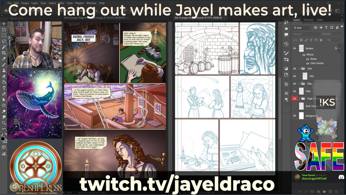 JayelDraco's tweet photo. 🐓A rooster saunters into the bar, bartender asks "Why So cocky?"🥁
-
🚨Last stream for the next 2 weeks, I'll be AFK! 
-
I'm live now, working on Orange Agents, a historical comic about champagne! Come join the chat!🔗in🖼 
-
#chickenjoke #Twitch #twitchcreative #art #comics https://t.co/k5WONs3xMD