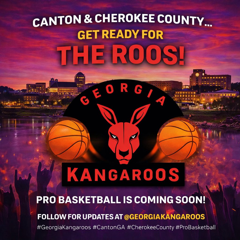 IAMROO__'s tweet photo. Canton and Cherokee County, get ready — the Roos are coming.
The Georgia Kangaroos are building something exciting for our community and bringing professional basketball energy to the city of Canton. https://t.co/F2BtSMietm