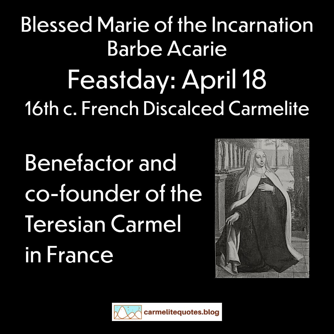 carmelitequotes's tweet image. ⚜️ She brought the Teresian Carmel to France.

Blessed Mary of the Incarnation helped establish Carmel where it would flourish. Pray with her today.

🔗 twp.ai/4iwqa1
 #Catholic #Carmelite #ChurchHistory