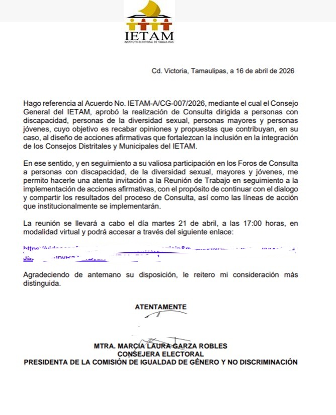 AleQuilantan's tweet photo. Participando andamos... 🌻

Confío plenamente en estos ejercicios, para que se traduzcan en cambios concretos,  que garanticen inclusión y condiciones dignas para todas las personas. En particular envié mis propuestas, con la esperanza de visibilizar lo invisible.

También me extendieron invitación para la conferencia: "El papel de las autoridades administrativas en el impulso de las acciones afirmativas", que será impartida por el Mtro. Jorge Montaño Ventura, @Montano_Ventura Consejero Electoral del Consejo General del Instituto Nacional Electoral. 🗳️

Antecedentes: https://t.co/a7eboUjPBa

https://t.co/uUmhRajhg7

Gracias @TodosSomosIETAM 

#Aguascalientes #BajaCalifornia #BajaCaliforniaSur  #Campeche #Chiapas #Chihuahua #CDMX #Coahuila #Colima #Durango #EstadoDeMexico #Guanajuato #Guerrero #Hidalgo #Jalisco #Michoacan #Morelos #Nayarit #NuevoLeon #Oaxaca #Puebla #Queretaro #QuintanaRoo #SanLuisPotosi #Sinaloa #Sonora #Tabasco #Tamaulipas #Tlaxcala #Veracruz #Yucatan #Zacatecas

#SaludPública #AireLimpio #SQM #DerechosHumanos #ASMA #SQM