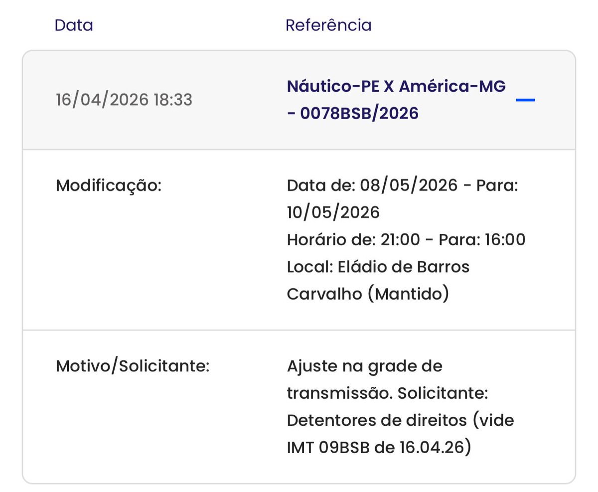 E mudou... Náutico X América no horário nobre do domingo, 10 de maio, às 16h.