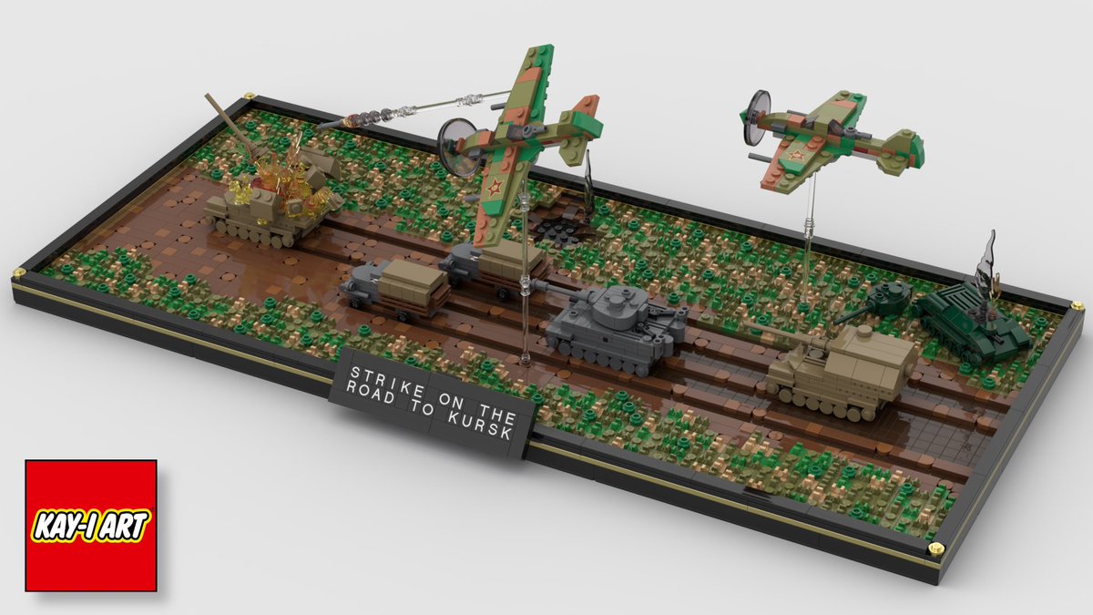 n1fighterpilot's tweet photo. Hey Kayfam! As promised, in playing catchup on my #lego #microworldwar series, here’s Build #5: “Strike on the Road to Kursk”! Soviet IL-2 Attackers strafe a German heavy armor column heading to the front! For all of my GuP friends, expect a lot more tanks in the coming builds! https://t.co/p450rX7aBN