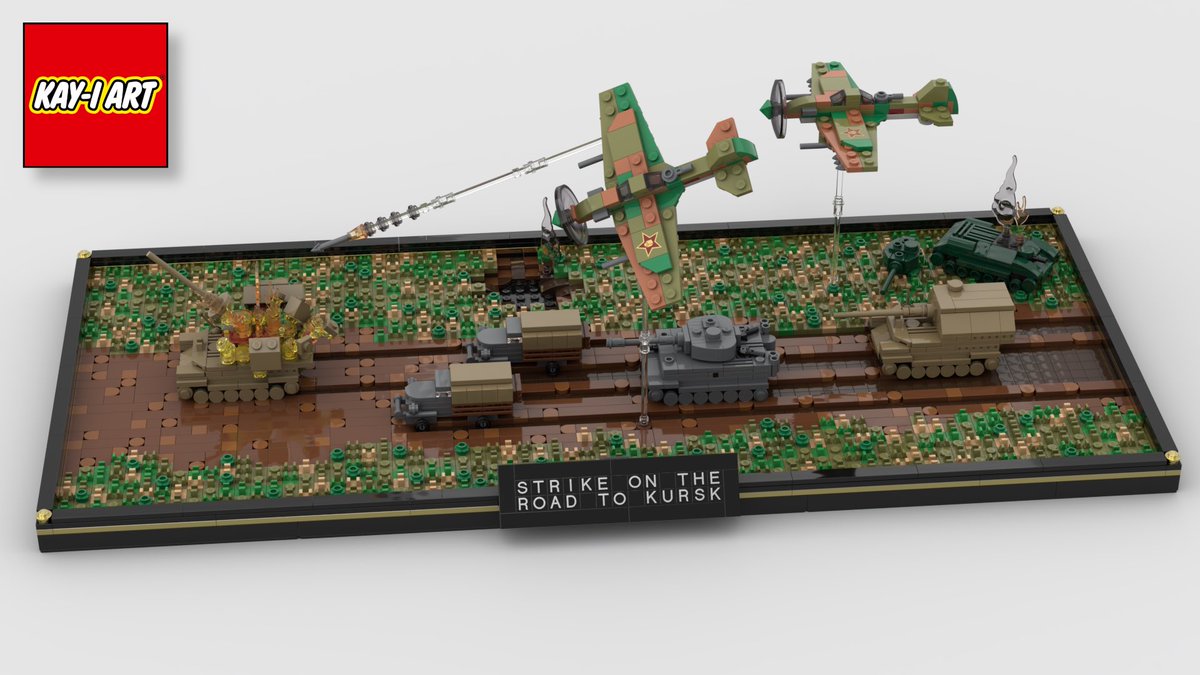 n1fighterpilot's tweet photo. Hey Kayfam! As promised, in playing catchup on my #lego #microworldwar series, here’s Build #5: “Strike on the Road to Kursk”! Soviet IL-2 Attackers strafe a German heavy armor column heading to the front! For all of my GuP friends, expect a lot more tanks in the coming builds! https://t.co/p450rX7aBN