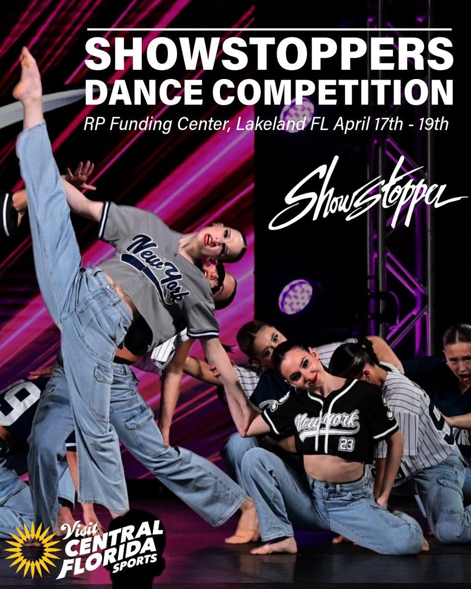 VCFSports's tweet photo. Lights. Stage. Showstoppers ✨

Get ready to take the spotlight at the Showstoppers Dance Competition on April 17–19, 2026 at the RP Funding Center in Lakeland, FL!

Don’t miss your chance to be part of the magic 💫 https://t.co/VCWm64ITPb