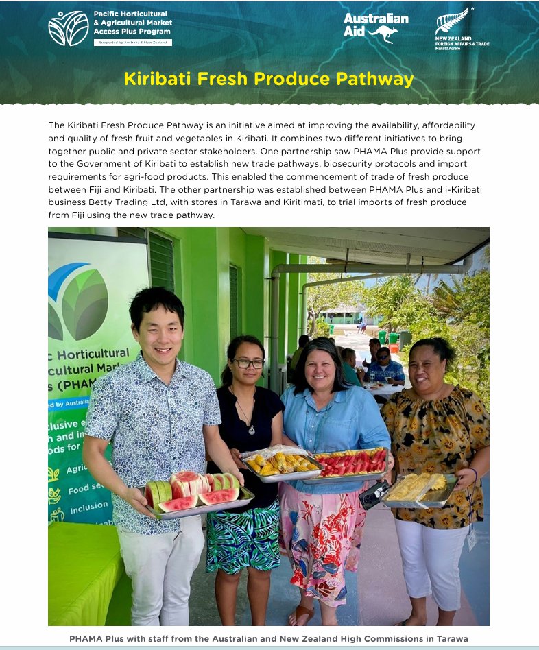 #PHAMAPlus, in collaboration with Kiribati MELAD and Biosecurity Authority of Fiji, has released the Kiribati Fresh Produce Pathway Factsheet, outlining successful air freight trials for Fiji-Kiribati trade. 

Read the full factsheet: phamaplus.com.au/wp-content/upl…

#PacificTrade