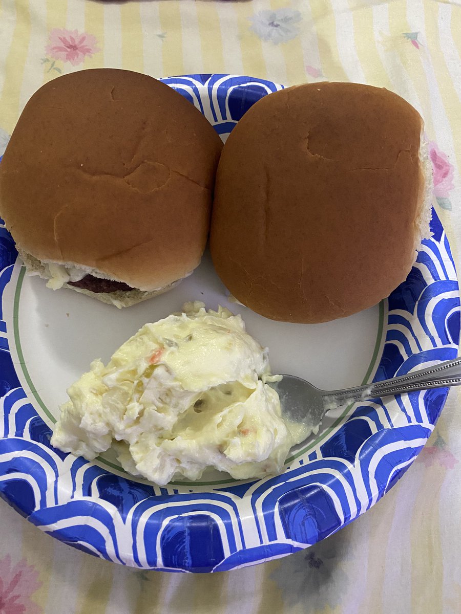 Moms friend brought back some onion jack cheese from Wisconsin so i decided to make some cheeseburgers. The bge was extra hot today for some reason so I didn’t put the cheese on the patties while they were on the grill. Forgot fries so i went with potato salad lol