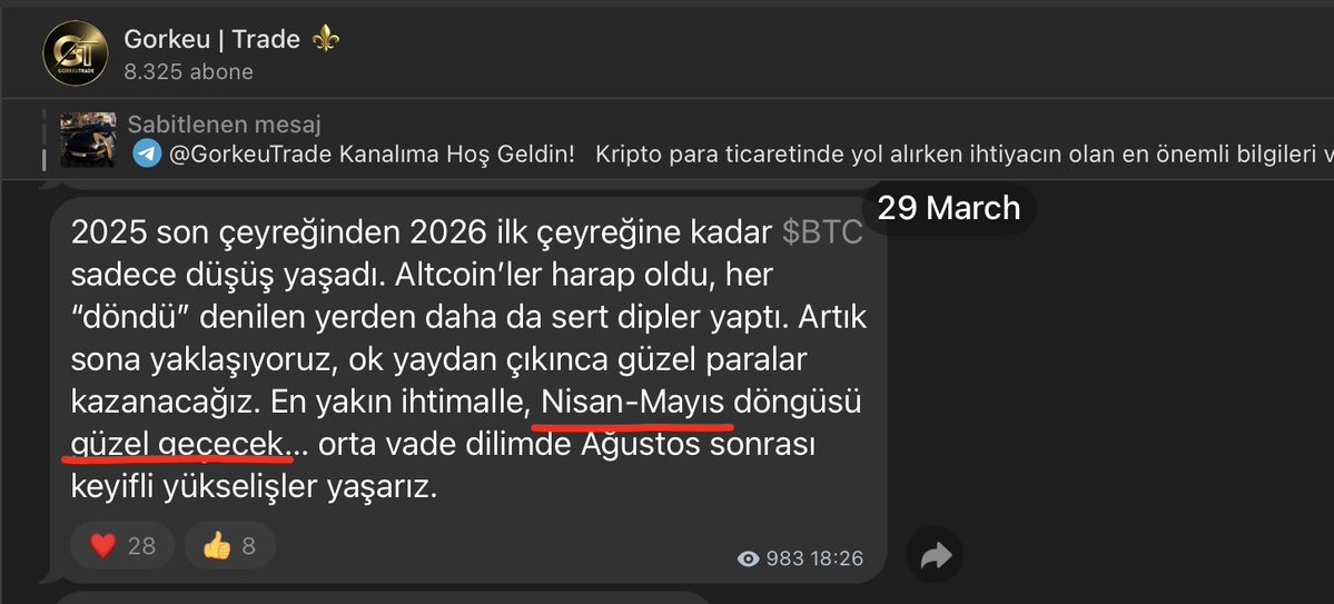 gorkeuu's tweet image. Geçen ay kripto piyasasında Nisan döngüsünün güzel geçeceğinden bahsetmiştim. (en karamsar anlarda dirayetli olmak önemli) 

Elinizdeki spot ürünlere/swing longlara sahip çıkın, piyasa bullish modda ve her şey tek tek patlıyor... 

t.me/gorkeutrade/31…

#BTC #Altszn