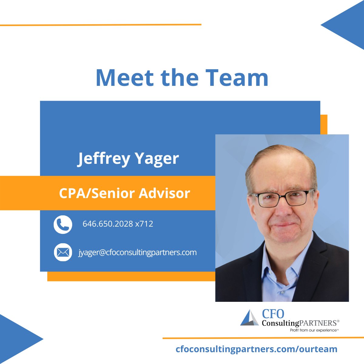 Meet Jeffrey Yager! Director at CFO Consulting Partners with 30+ years’ experience, including Audit Partner at RSM. He advises funds, PE firms, and family offices on compliance and valuation.

Connect with Jeff: cfoconsultingpartners.com/our-team/#jeff…  

#CFOConsultingPartners #CapitalMarkets