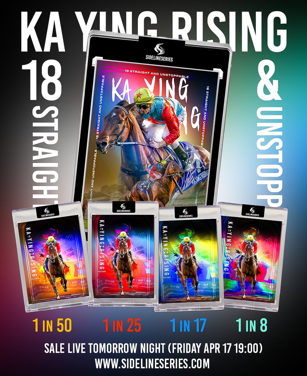 GraphicSterling's tweet photo. ๐จIT HAPPENS TONIGHT! LIVE at 19:00 AEST๐จ
TONIGHT AT 7PM AEST โ KA YING RISING DROPS
18 straight wins. The Hong Kong Champ just wonโt stop.
4 insane holofoil variants PLUS an EPIC Base card
Very limited numbers worldwide. One Touch case included. These are going to sell out fast.
Set your reminder. Be ready BEFORE 19:00 AEST.
#SidelineSeries #KaYingRising @A_Evers
