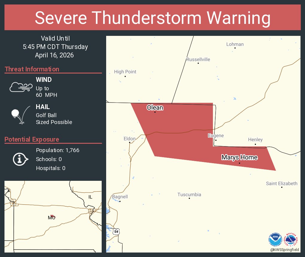 Severe Thunderstorm Warning including Olean MO and Marys Home MO until ...