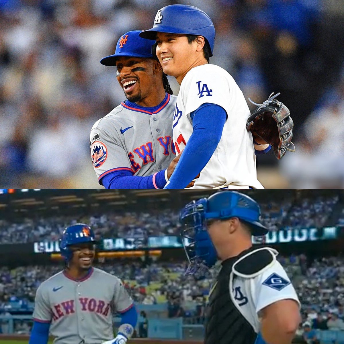 NYM_News's tweet photo. Maybe it’s the baseball purist in me, but Francisco Lindor’s lack of intensity has been very frustrating. The Dodgers are/have been the biggest obstacle to the Mets’ WS goal, and Lindor is out there hugging the Dodgers as if they’re best friends. I get that it’s not the 80s anymore, but especially with all the struggles and mental lapses lately, READ THE ROOM. The last thing any Mets fan wants to see right now is their $341M superstar laughing with a team that’s kicking our asses.
