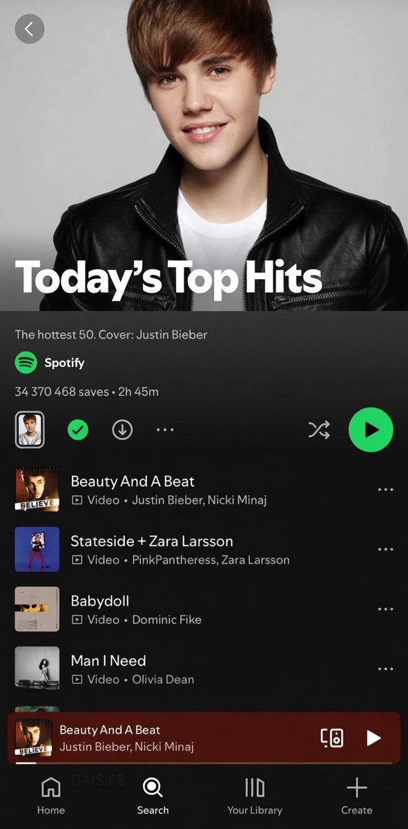 MinajSociety's tweet photo. Beauty And A Beat by Justin Bieber &amp; Nicki Minaj is now #1 on Spotify’s Today’s Top Hits! STREAM and SHARE! https://t.co/o2MGVJhIzZ