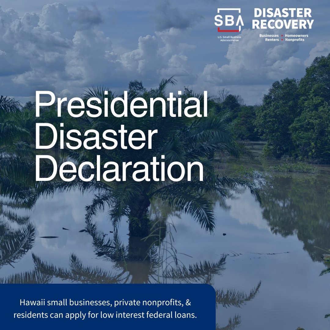 SBA_ODRR's tweet image. 🚨Hawaii Flood Survivors: @SBAgov aid now available🚨 

A Presidential Disaster Declaration unlocks SBA assistance for small businesses, nonprofits, &amp;amp; residents hit hard by #flooding. Low interest loans can get you back on your feet faster! Apply today: lending.sba.gov