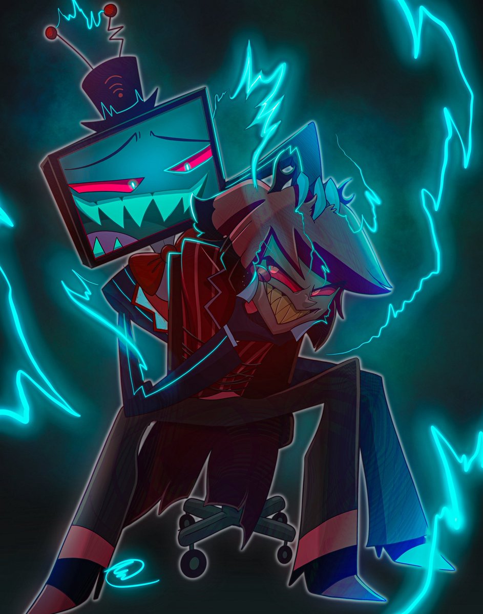 Nox4892's tweet image. An older drawing from the vault 
#alastor #vox #hazbinhotel