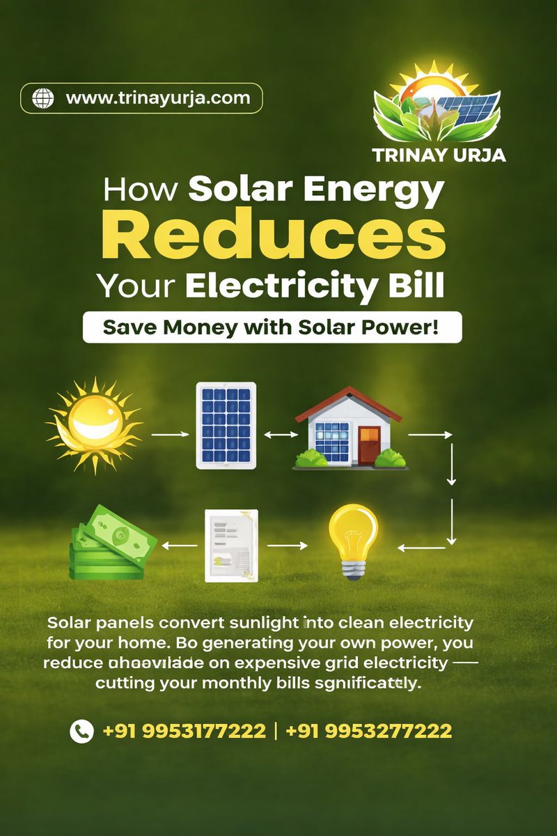 TrinayUrja's tweet image. Power your home with the sun ☀️
Switch to solar and cut your electricity bills every month.
Go green. Save more. Live better.
Call now for a free consultation!
📞 9953177222 | 9953277222
🌐trinayurja.com
#SolarEnergy #SaveElectricity #TrinayUrja #GoSolar #GreenEnergy