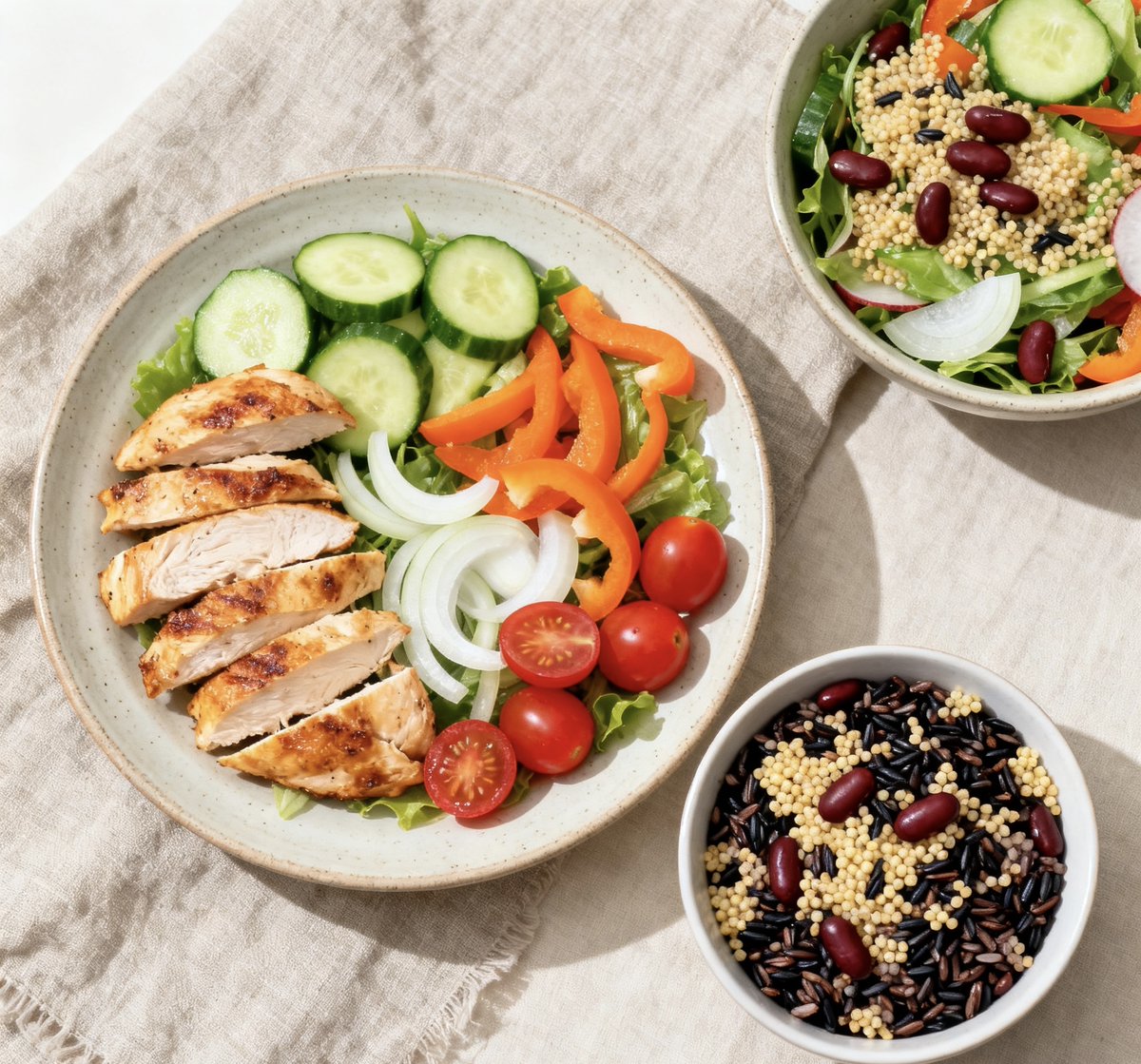 DeMarcoSolMaria's tweet image. Swap heavy meals for this light, protein-packed bowl! Grilled chicken, roasted veggies, quinoa u0026 a drizzle of olive oil—fuel your body without the bloat. Perfect for post-workout or lunch. #HealthyEating #FatLossMeals