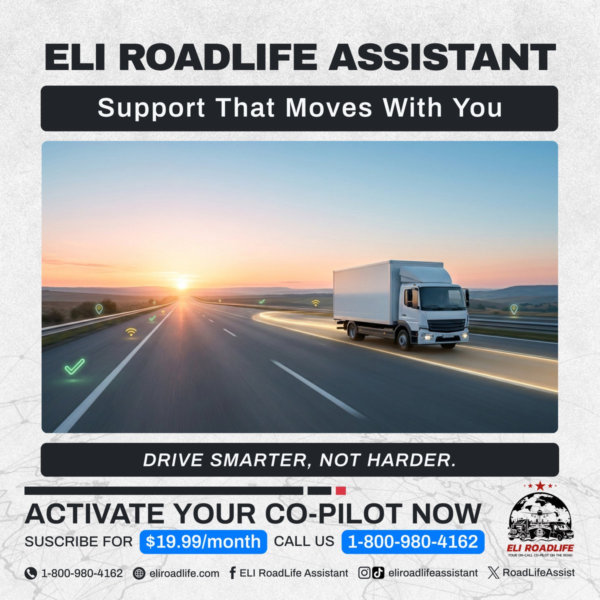 RoadLifeAssist's tweet image. Make every mile easier.

💰 $19.99/mo
📞 1-800-980-4162

#DriveSmart #TruckersUSA #ELIRoadLifeAssistant #EllickLogistics #RoadLifeAssistant