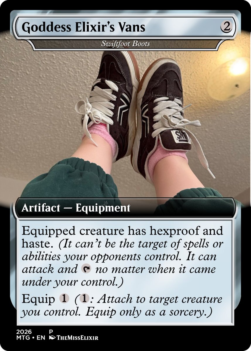 NerdyGirlSocks's tweet image. Any #MagicTheGathering fans lurking around? 👀
What do you guys think of these proxies featuring myself, @TheMissElixir. @sockysienna, &amp;amp; @PtqueenIg?
Would you actually use these in a deck? Let us know down below! 😘

#fypシ゚ #explore #socks #sockseller #feet