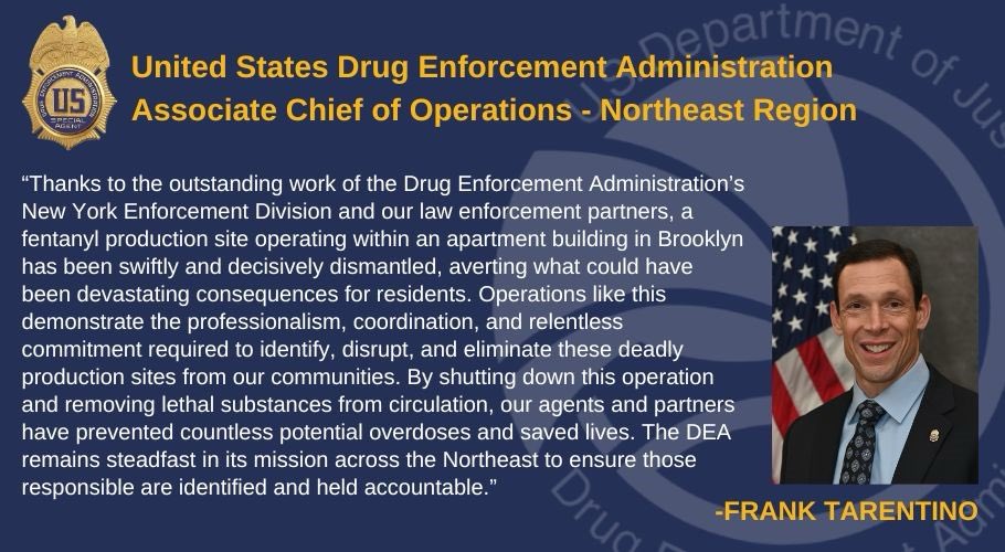 DEANEWYORKDiv's tweet image. #DEANortheast Regional Associate Chief of Operations Frank Tarentino comments on the #DEANYED’s seizure of two firearms, approximately 20 kilograms of #fentanyl, 2 pill presses, a manual kilo press &amp;amp; a hydraulic kilo press. @DEAHQ @TheJusticeDept

dea.gov/press-releases…