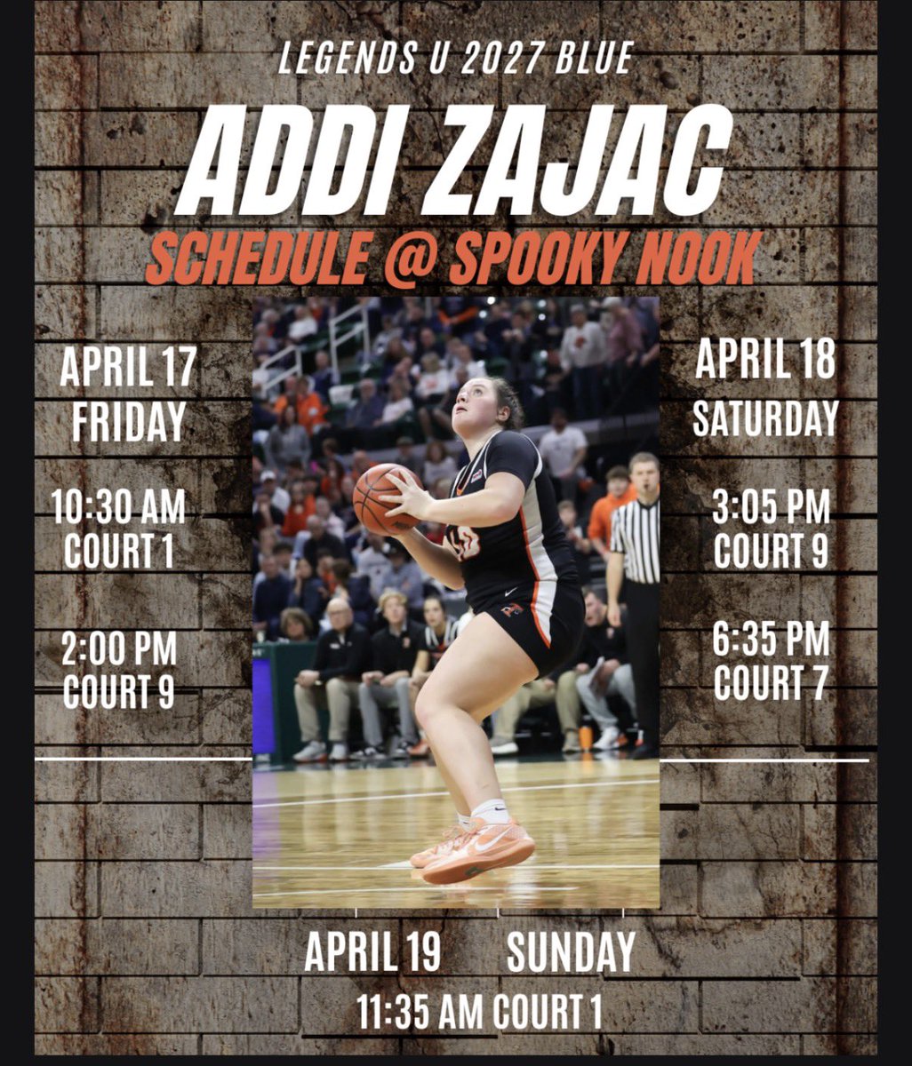 AddiZajac's tweet photo. Here’s my tournament schedule for this weekend at spooky nook! @Legends_Bball @BryceMcKey @DrewFladung @TecumsehGbball https://t.co/Ug7ZfFlYLC
