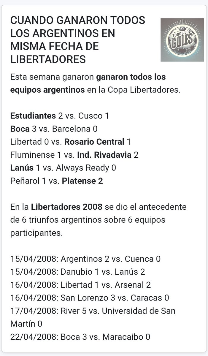 Todos los triunfos argentinos en una misma fecha de Libertadores.