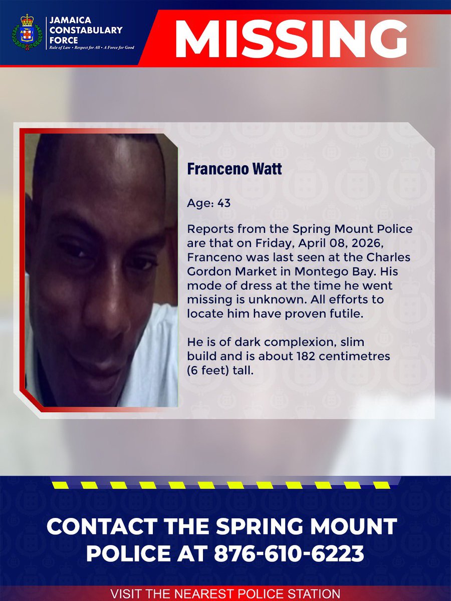 JamaicaConstab's tweet photo. Help us locate missing Franceno Watt. If you know his whereabouts, please call the Spring Mount Police or the nearest police station. 

#Missing https://t.co/Z1wvh2I2gf