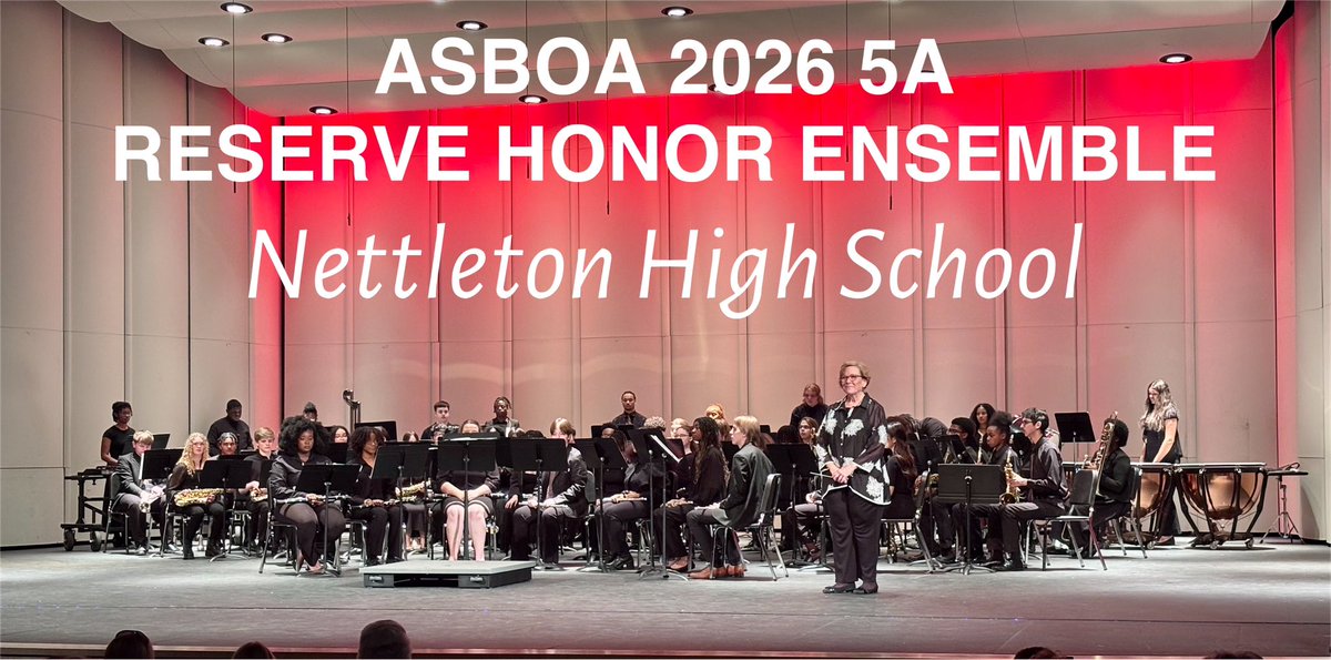 Congratulations to the Nettleton High School Band and their director Peggy Jeffries on their terrific performance at the ASBOA 2026 5A State Concert Contest.  

They were named Reserve Honor Ensemble, the second highest scoring ensemble in the state in 5A.