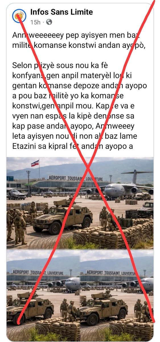 SupportFAdH's tweet image. #FAKENEWS ❌️ NOU WÈ MECHANSTE MEDYA AN LIY YO?
Yo pran on imaj ENTÈLIJANS ATIFISYÈL 🤖 pou yo pase kòm enfo.
Pèp Ayisyen, fòk nou fè atanson ak medya n'ap konsome. Anvan nou propage on pawòl, pran on moman pou nou reflechi, analize, fè rechèch. 
Majorite pawòl sa yo san tèt ni