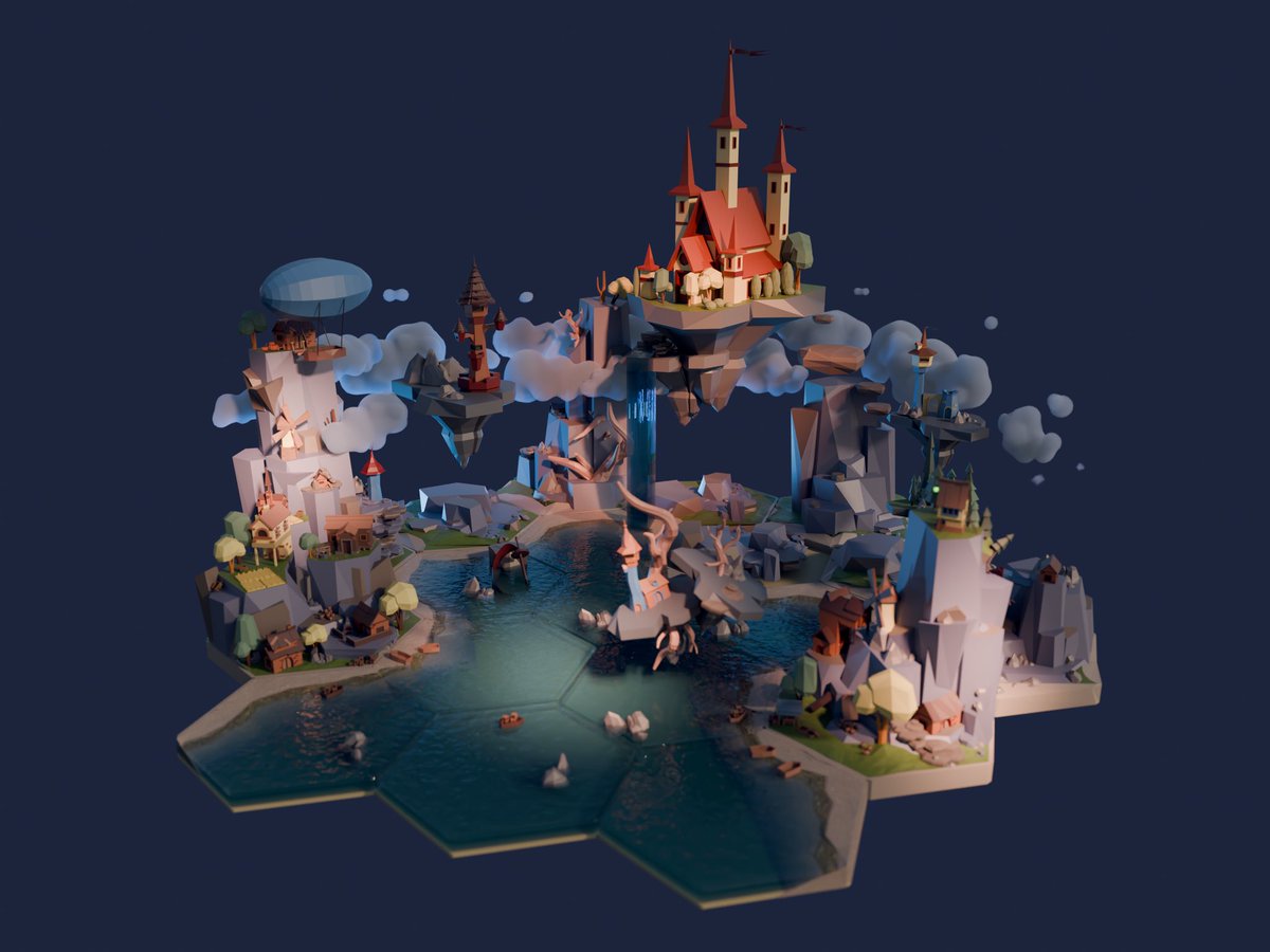 k_scniya's tweet image. ヘックス風のボードゲームのような浮遊都市
3D Blender 

#3D #ボードゲーム #作品　#3dmodelling #blender