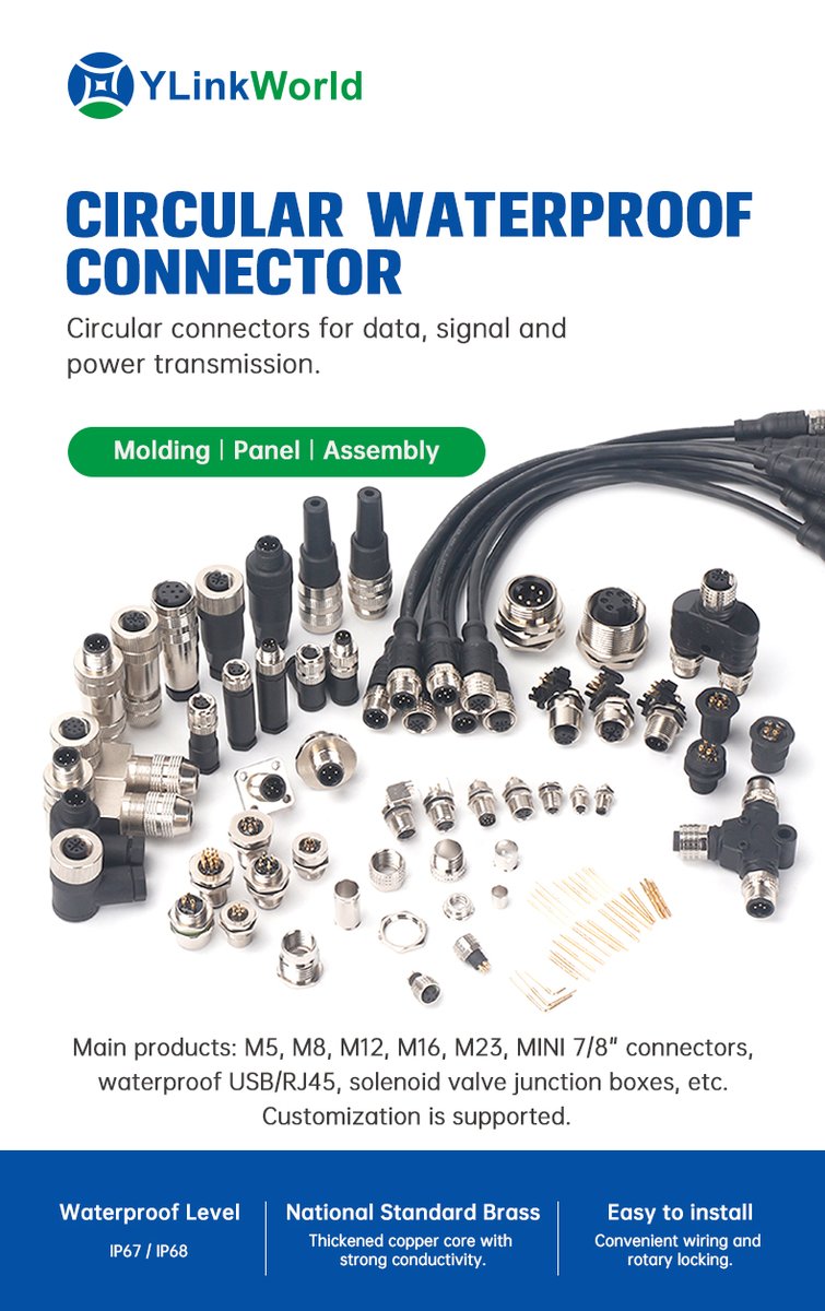 ClaireLi248972's tweet image. Circular waterproof connectors for data, signal &amp;amp; power.
IP67/IP68 protection, strong conductivity, easy installation.M5 / M8 / M12 / M16 / M23 / 7/8" — customization available.
#connectors #waterproofconnectors #M12 #automation #OEM #ODM