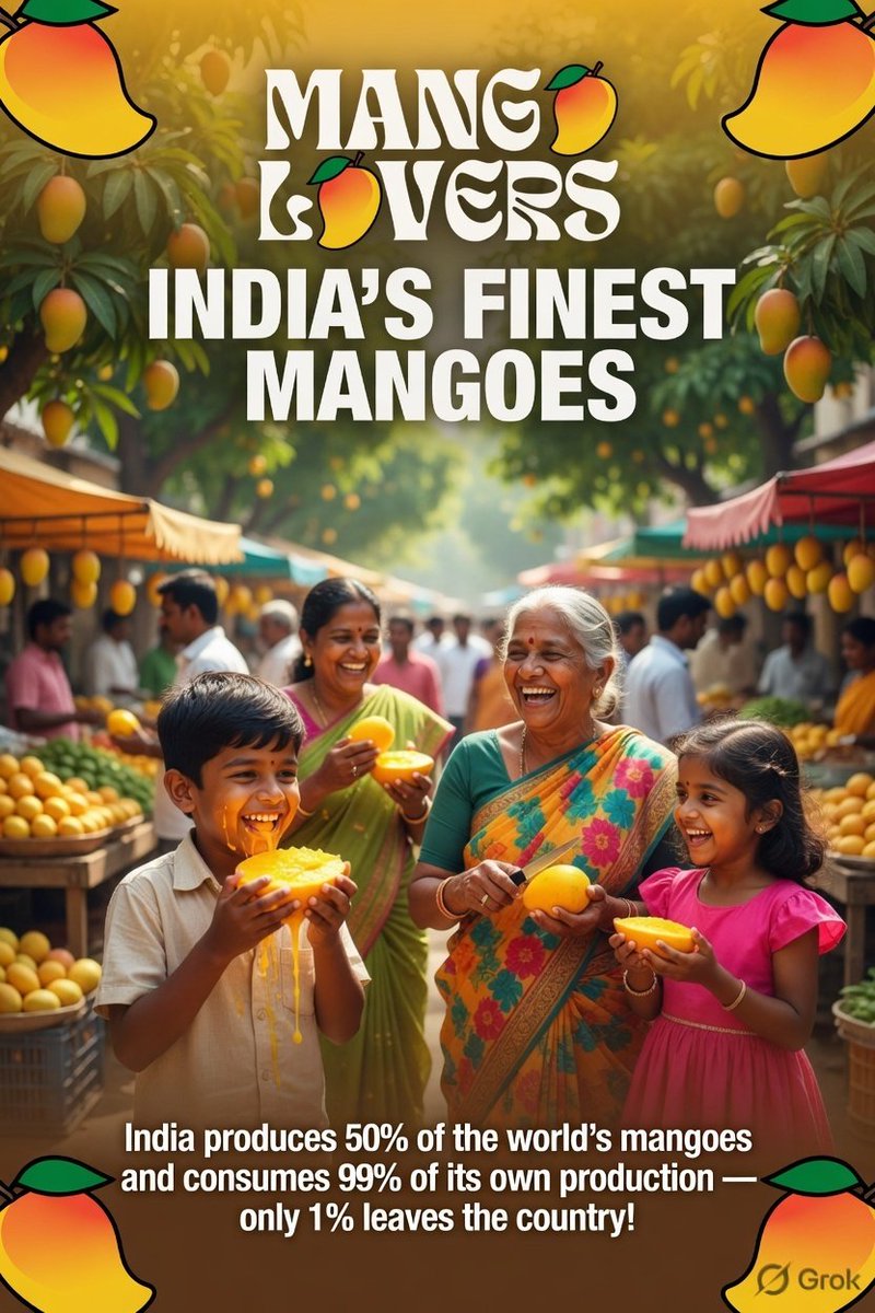 myvoice24's tweet image. From grandparents slicing it with a knife to kids eating it with both hands dripping juice…This is what mango love looks like in India.
We produce 50% of the world’s mangoes and consume 99%.
Lucky us! 🍋❤️
#MangoLovers #MadeInIndia
