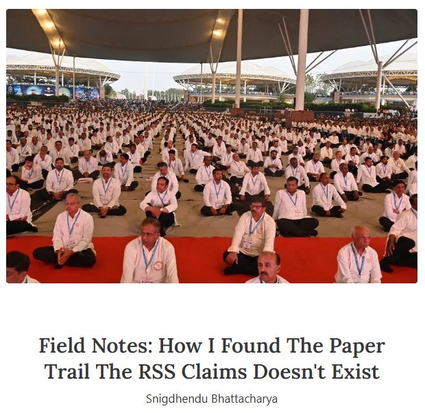 Article14live's tweet image. The #RSS has never registered as an organisation. No formal links to affiliates, no paper trail, a choice shaped by a ban after Gandhi’s assassination in 1948. So how did @snigspeak find the trail? In their own words. Read his #fieldnotes

(Link below 👇)