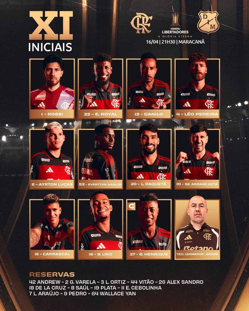 Infodanacao's tweet photo. Flamengo escalado para enfrentar o Independiente de Medellín. https://t.co/XreSThOlQB