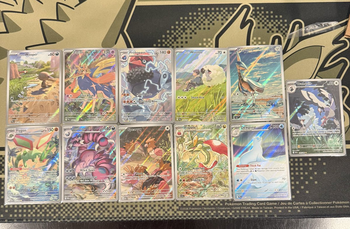 🚨🚨SINGLES FOR SALE🚨🚨

All cards are in NM condition!

RTs appreciated 🙂

Paldean Wooper - 4
Zacian - 3
Probopass - 2
Hops Wooloo - 5
Skarmory - 9
Flygon - 5
Drapion - 3
Spearow - 4
Flapple - 4
Dewgong - 5
Tranquill - 5

PWE - $2 (buyers risk)
BMWT - $6

<a href="/BUYSELLTRADETCG/">BUY/SELL/TRADE TCG</a>