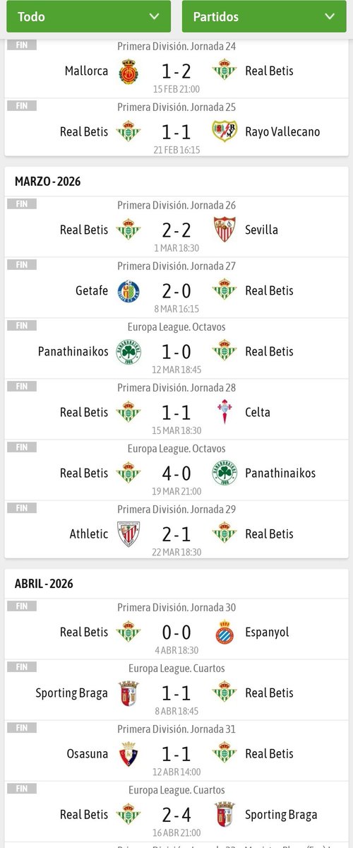 Desde el 15 de Febrero el Real Betis Balompié solo ha ganado contra el Panathinaikos.

2 meses de competición sin ganar y no se toman decisiones. 11 partidos y una sola victoria.