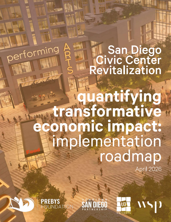 SDPartnership's tweet photo. A major step forward for the future of our Civic Center.
We’ve released the Civic Center Implementation Roadmap—a transformative plan that lays out a phased, strategic approach to transforming the Civic Center into a vibrant hub for education, housing, culture, and civic life.

It provides a clear path forward, beginning with the redevelopment of Golden Hall as an education and culture hub and expanding into broader mixed-use activation across the Civic Center.

Explore the full implementation roadmap and what’s ahead: https://t.co/nMmdSxlk0y
