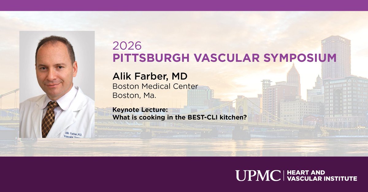 UPMC_Vascular's tweet photo. BEST-CLI was a landmark trial in vascular surgery. Where do we go from here? Honored to host Dr. Alik Farber to answer that question at the Pittsburgh Vascular symposium next month! We hope you can join us! @HviUpmc @UPMCPhysicianEd https://t.co/a2GvM1UAww